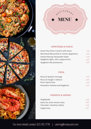 Menu for Italian Restaurant