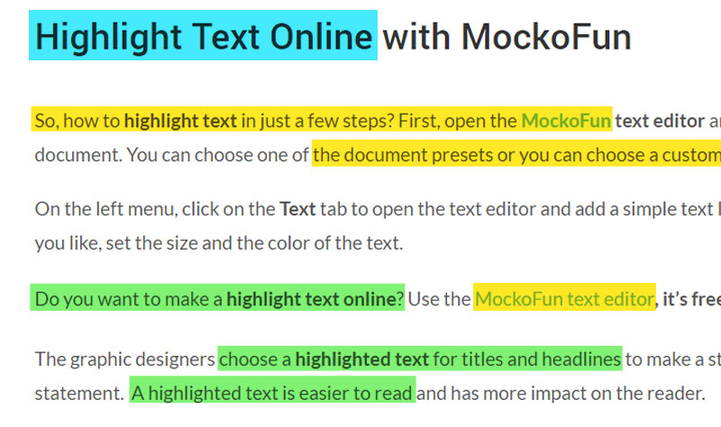 FREE) Highlight Text Online MockoFun Text Editor