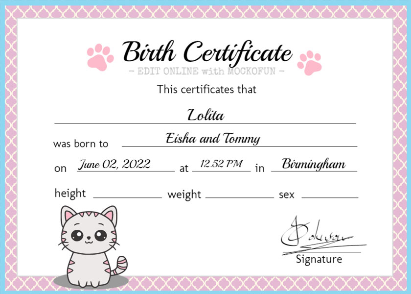  Dog Birth Certificate Template MockoFUN