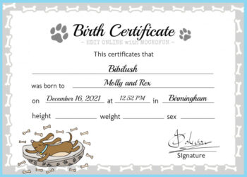 Dog Birth Certificate Template